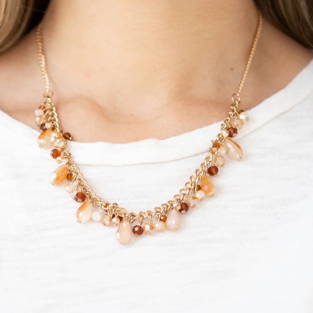 Paparazzi Gold and Brown Beaded Necklace